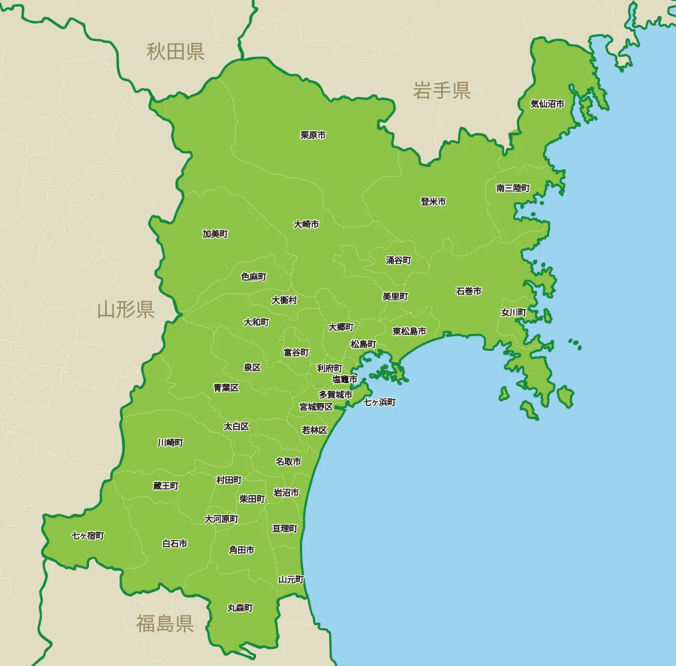 宮城で相談可能なエリアマップ